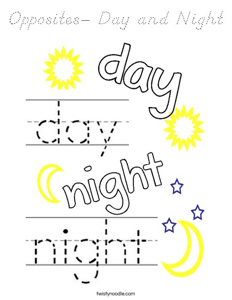 Opposites- Day and Night Coloring Page
