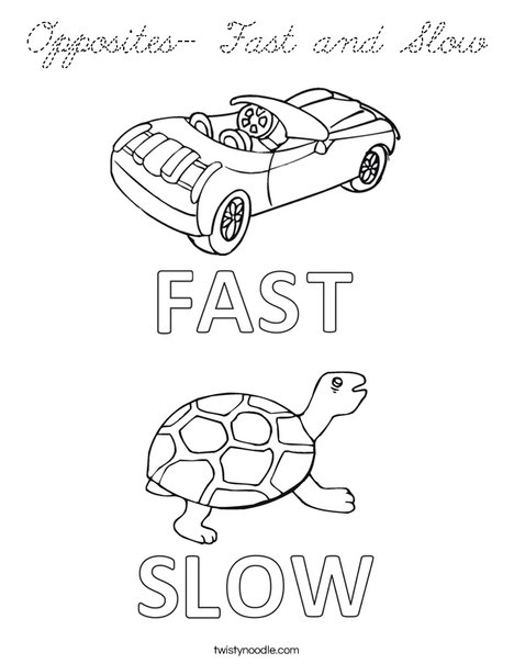 Opposites- Fast and Slow Coloring Page