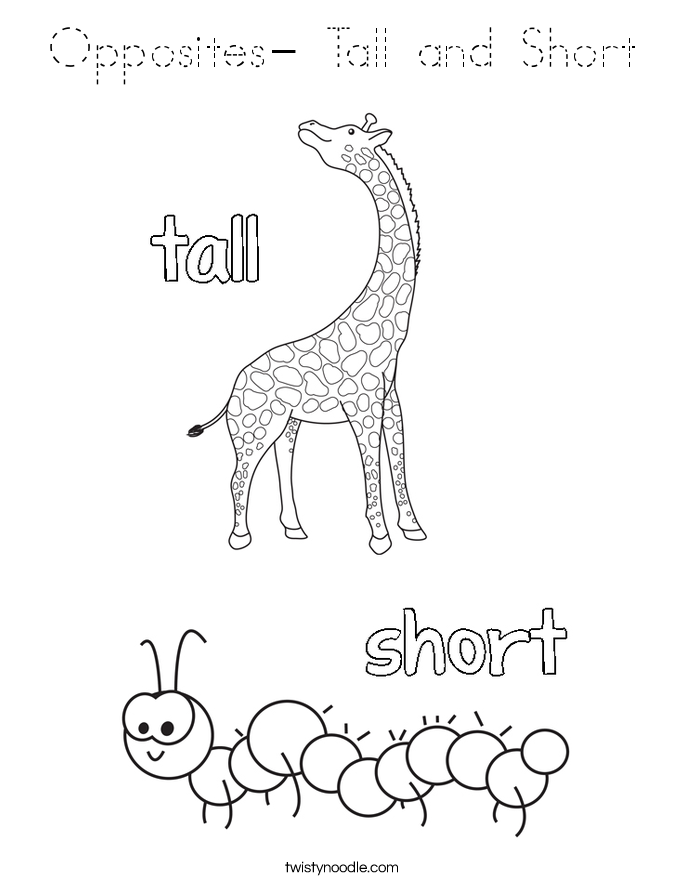 opposites tall and short coloring page tracing twisty