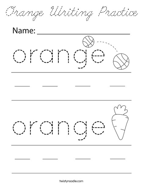 Orange Writing Practice Coloring Page