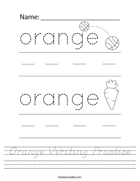 Orange Writing Practice Worksheet