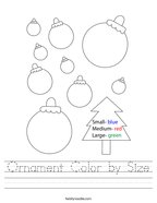 Ornament Color by Size Handwriting Sheet