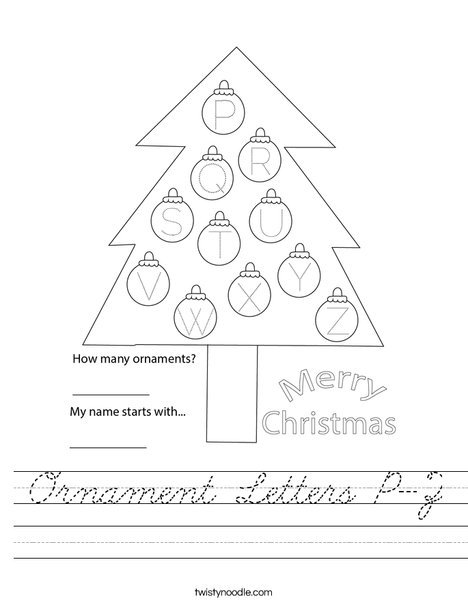 Ornament Letters P-Z Worksheet