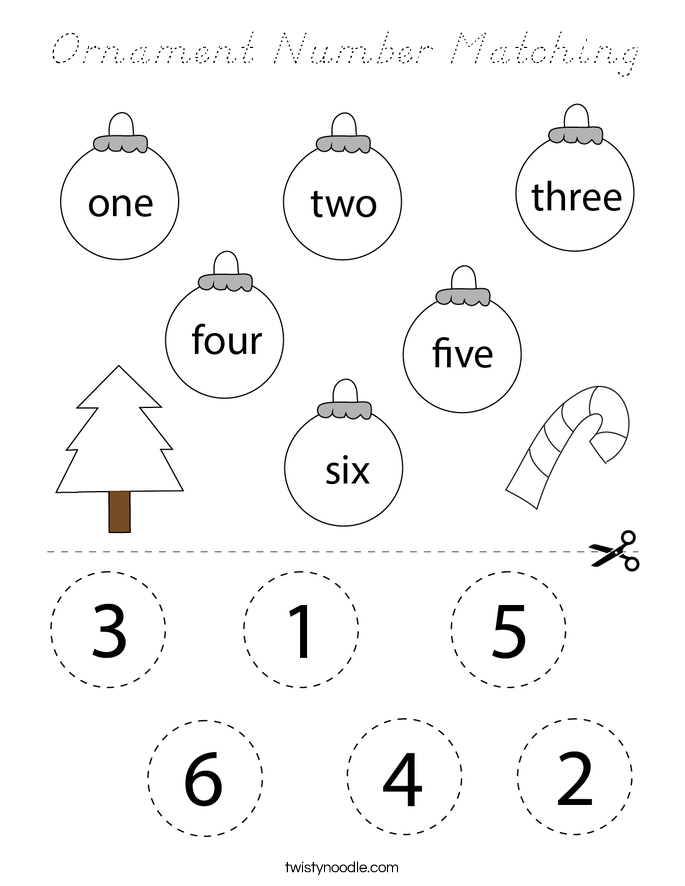 Ornament Number Matching Coloring Page