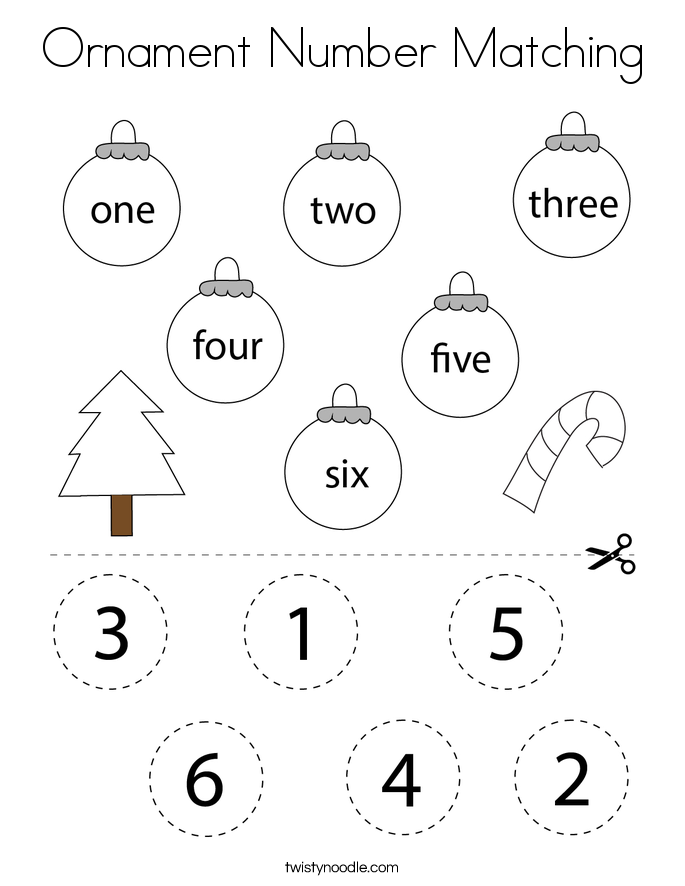 Ornament Number Matching Coloring Page
