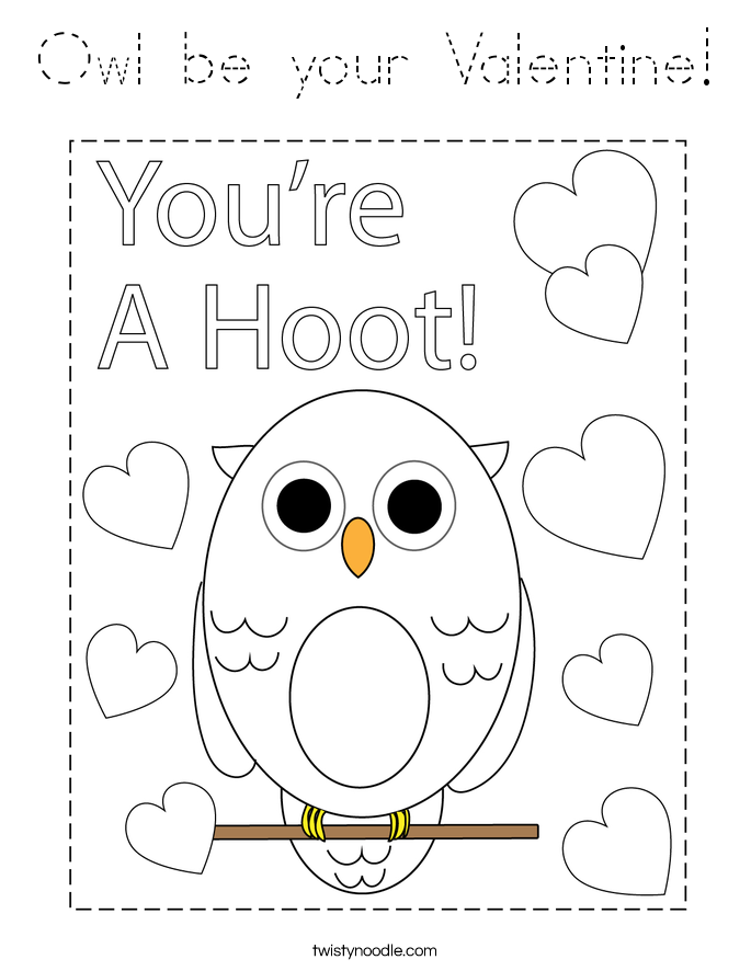 Owl be your Valentine! Coloring Page