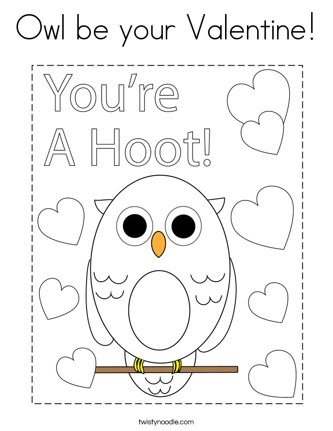 Owl be your Valentine! Coloring Page