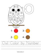 Owl Color by Number Handwriting Sheet