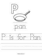 P is for Pan Handwriting Sheet