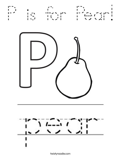 P is for Pear Coloring Page - Tracing - Twisty Noodle