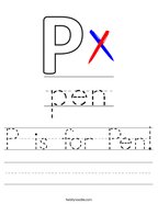 P is for Pen Handwriting Sheet
