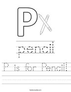 P is for Pencil Handwriting Sheet