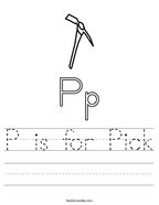 P is for Pick Handwriting Sheet
