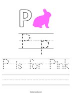 P is for Pink Handwriting Sheet