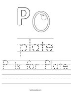 P is for Plate Handwriting Sheet