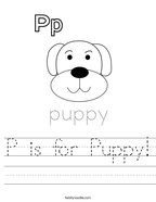 P is for Puppy Handwriting Sheet