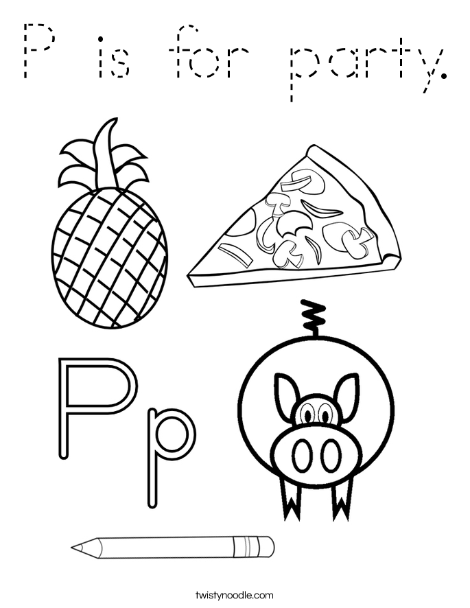 P is for party. Coloring Page