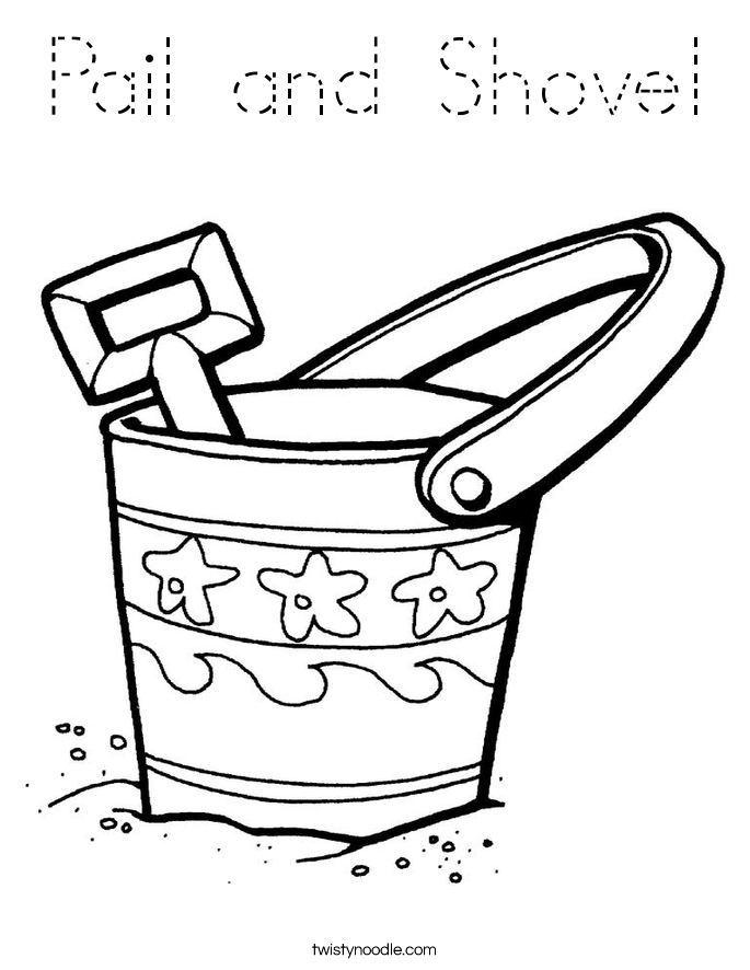 Pail and Shovel Coloring Page - Tracing - Twisty Noodle