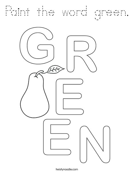 Paint the word green. Coloring Page