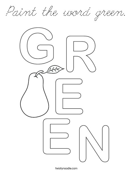 Paint the word green. Coloring Page