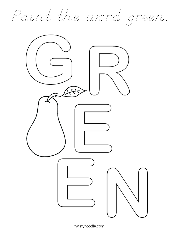 Paint the word green. Coloring Page