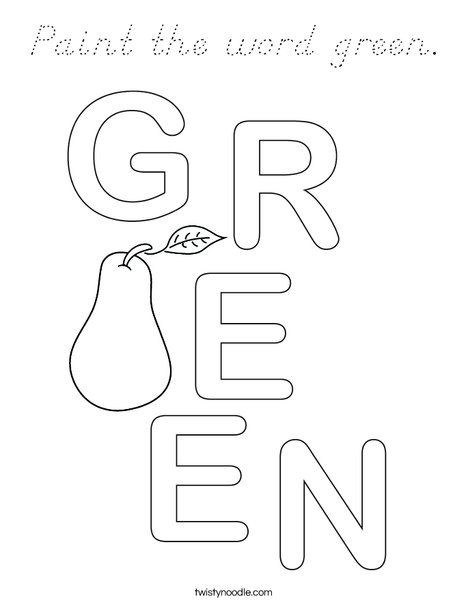 Paint the word green. Coloring Page