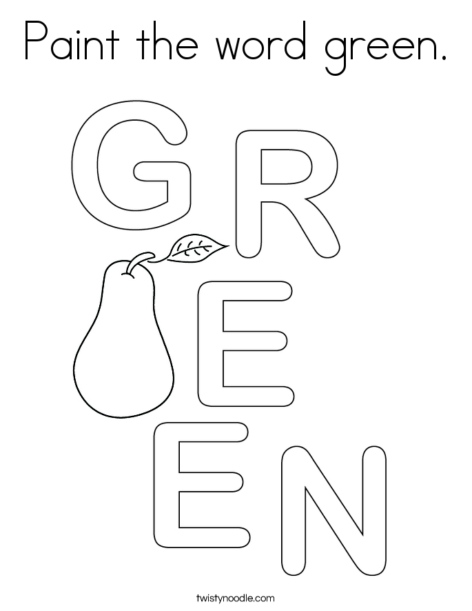 Paint the word green. Coloring Page