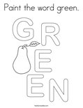 Paint the word green. Coloring Page