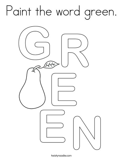 Paint the word green. Coloring Page