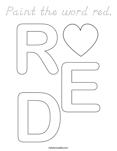 Paint the word red. Coloring Page