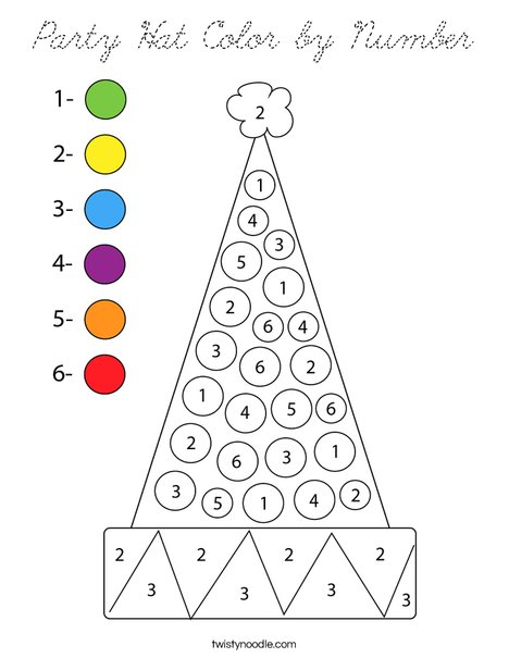 Party Hat Color by Number Coloring Page
