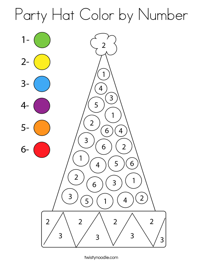 Party Hat Color by Number Coloring Page