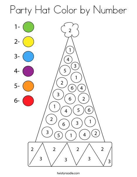 Party Hat Color by Number Coloring Page