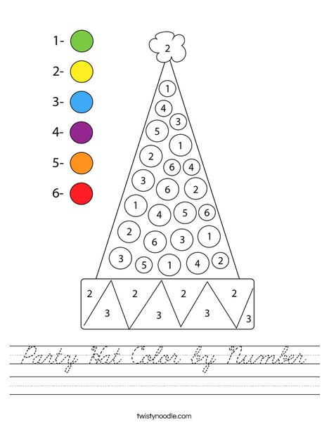 Party Hat Color by Number Worksheet