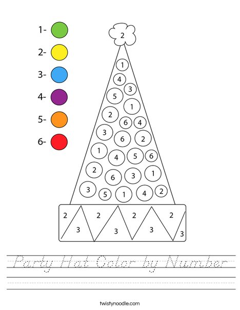 Party Hat Color by Number Worksheet