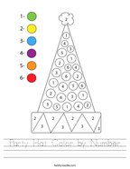 Party Hat Color by Number Handwriting Sheet