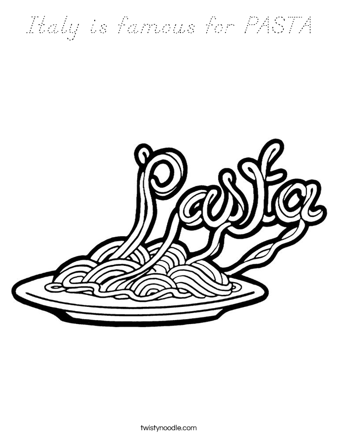 Italy is famous for PASTA Coloring Page
