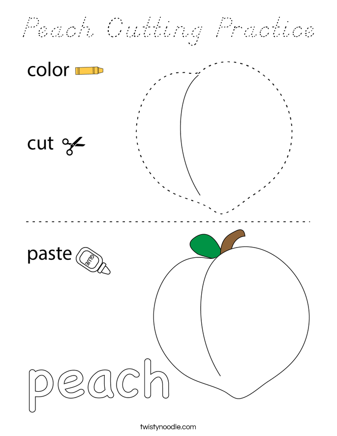 Peach Cutting Practice Coloring Page