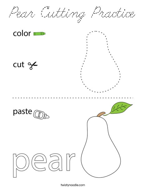 Pear Cutting Practice Coloring Page