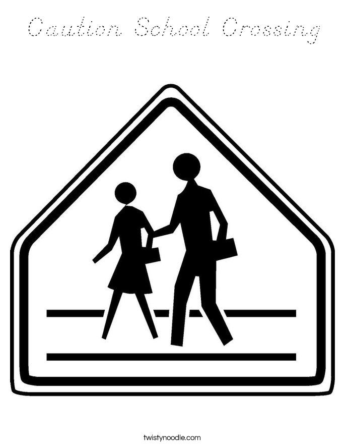 Caution School Crossing Coloring Page