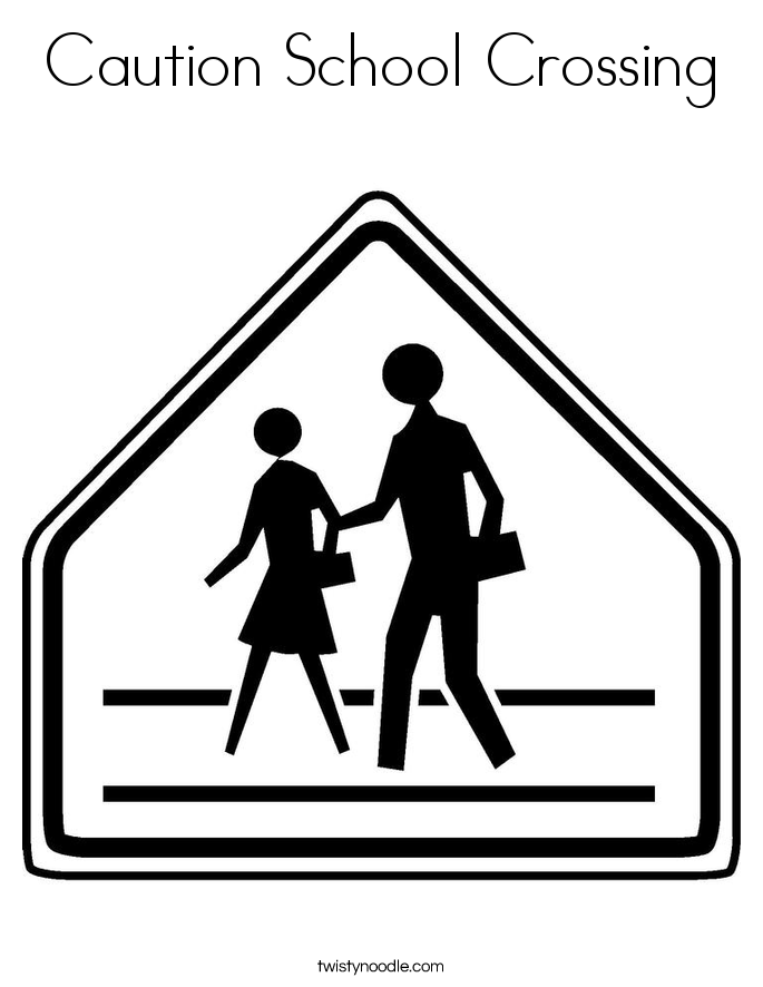 Caution School Crossing Coloring Page