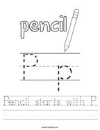 Pencil starts with P Handwriting Sheet