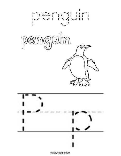 Penguin starts with P Coloring Page