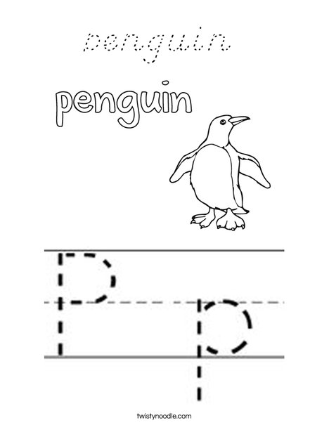 Penguin starts with P Coloring Page