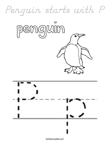 Penguin starts with P Coloring Page