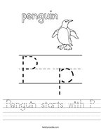 Penguin starts with P Handwriting Sheet