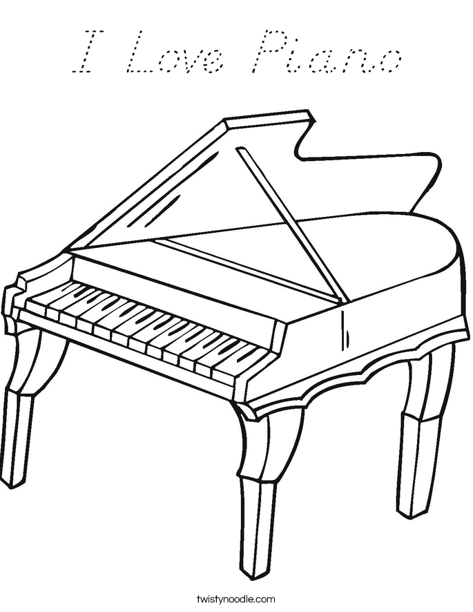 I Love Piano Coloring Page - D'Nealian - Twisty Noodle