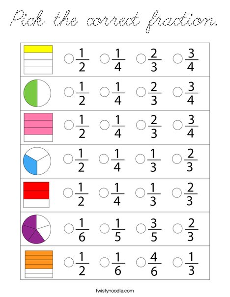 Pick the correct fraction. Coloring Page