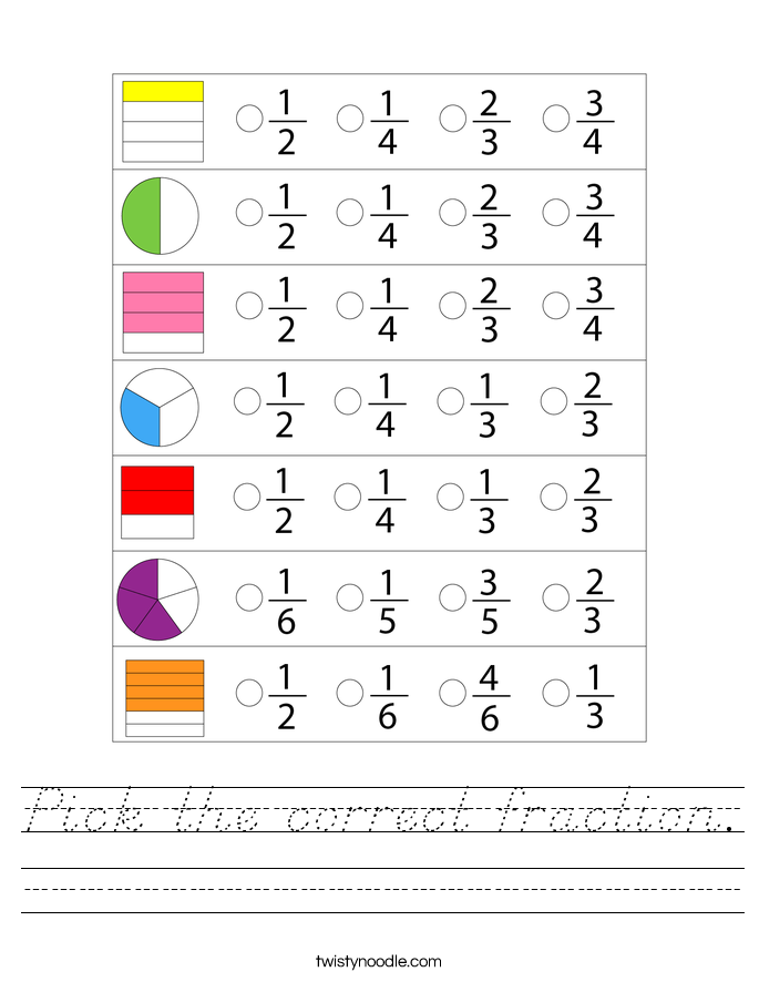 Pick the correct fraction. Worksheet