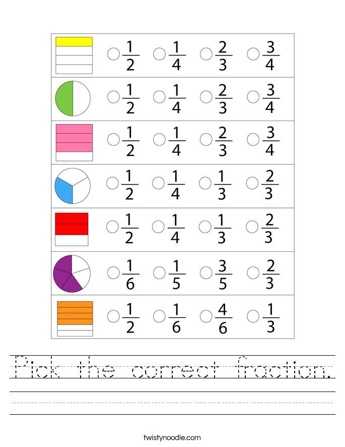 Pick the correct fraction. Worksheet